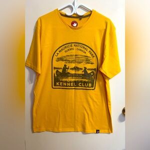 100% Cotton , Vibrant Yellow Short Sleeve Tee with Outdoor Graphic
